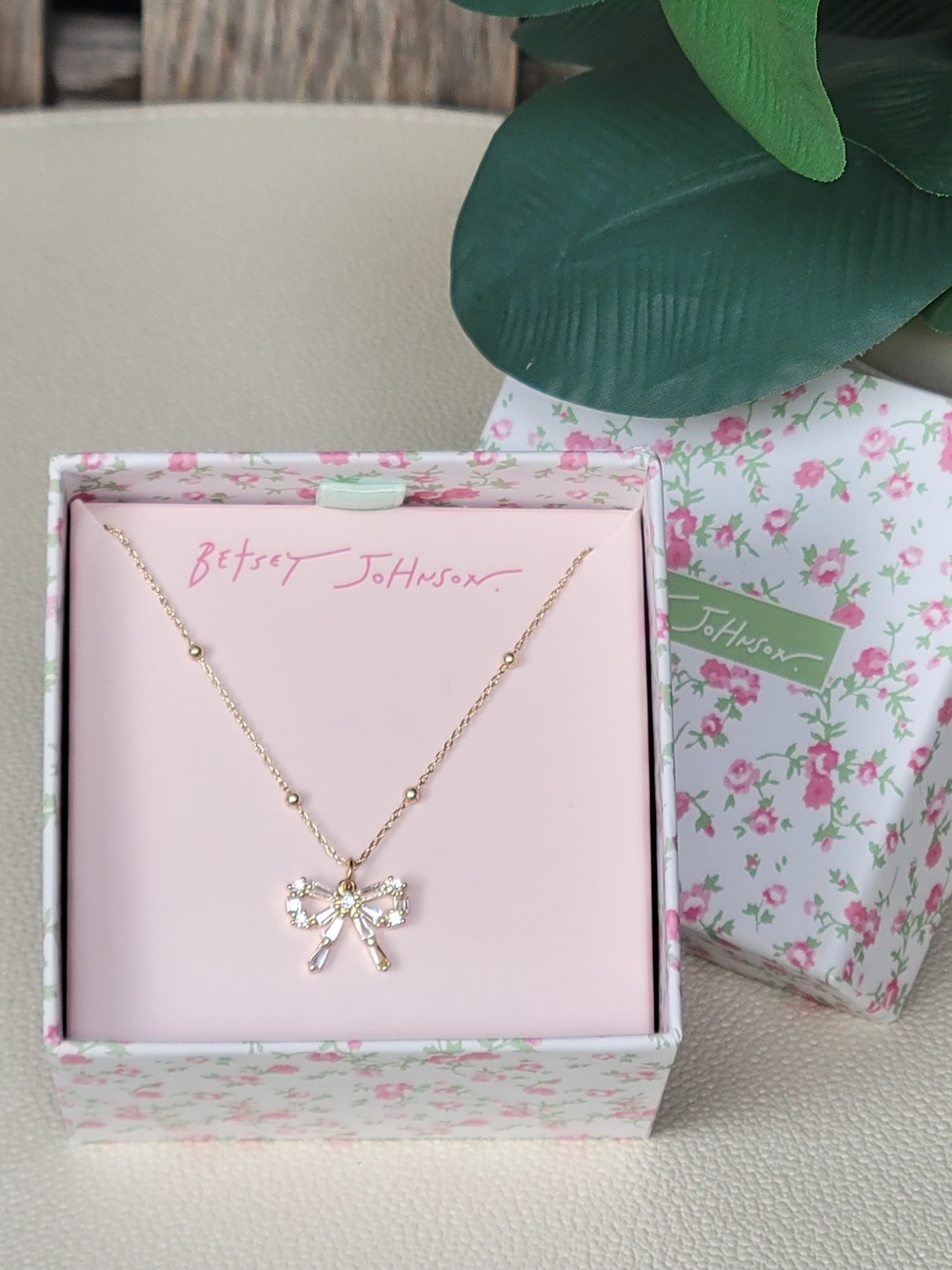 Betsey Johnson Gold Bow Necklace with Clear Crystal Accents - Picture 5 of 7